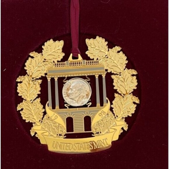 1998 United States Mint Treasury Christmas Ornament uncirculated Roosevelt Dime - Picture 2 of 7